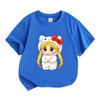 Kids Boys Girls 100% Cotton Crew Neck Short Sleeve T-Shirt, Cute Cartoon Blonde Character In Hello Kitty Costume Print Casual Soft Breathable Tee Top