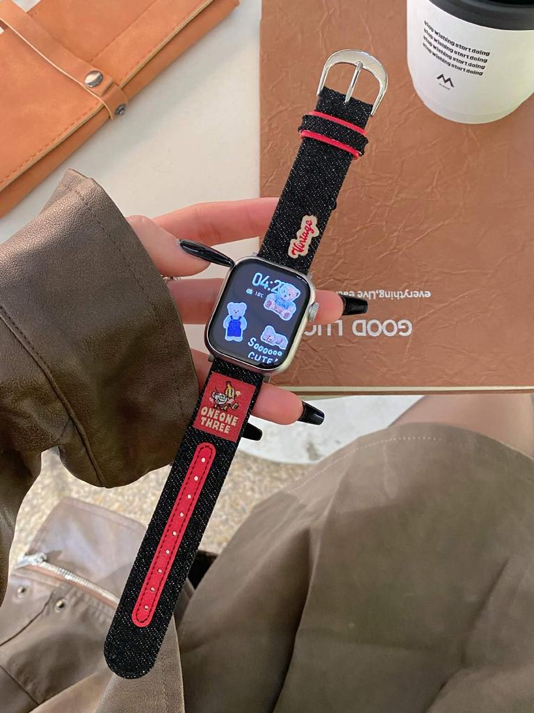 American Denim Leather Strap Is Suitable For Apple Watch Iwatchs 10Th Generation Applewatch98765Se
