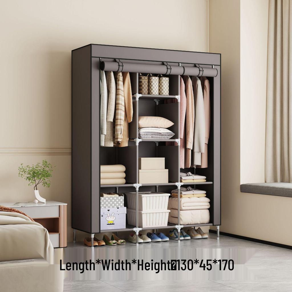 Multi-layer Non-woven Fabric Wardrobe with Dustproof Cover and Iron Pipe Frame