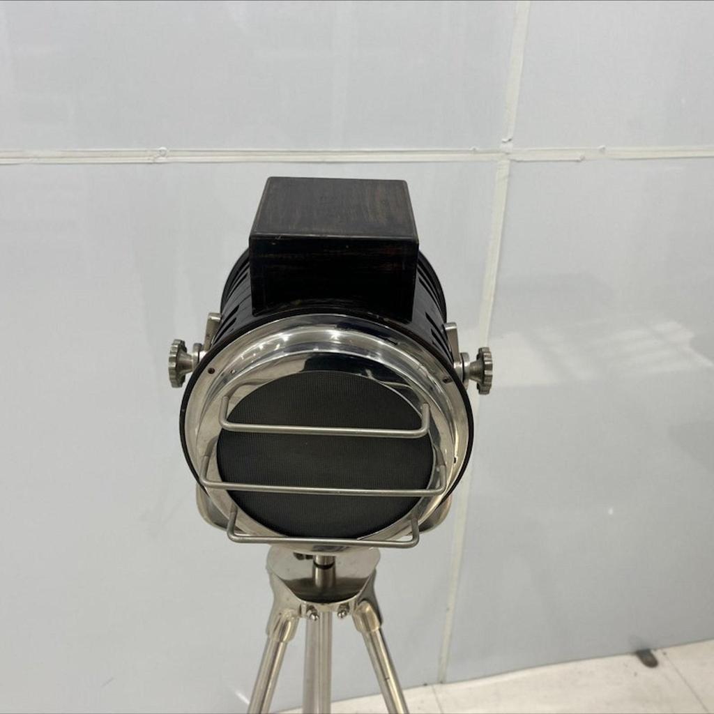 Nautical Nickel Finish and Black Wood Searchlight Chrome Tripod Home Décor Nautical Collectible Spotlight Floor Lamp