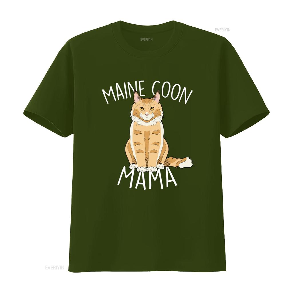 Maine Coon Mama T Shirt for Women Cat Lovers Cute Pet Mom Design with Red Ginger Print Vintage Washed Designer Clothes Unisex