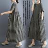 JoccKorr Long Shirt Short Round Check Plus Sizes Loose Casual with Elegant Maxi Perfect for Summer Women's Dress, Cotton-Linen Dress, Sleeve, Collar,