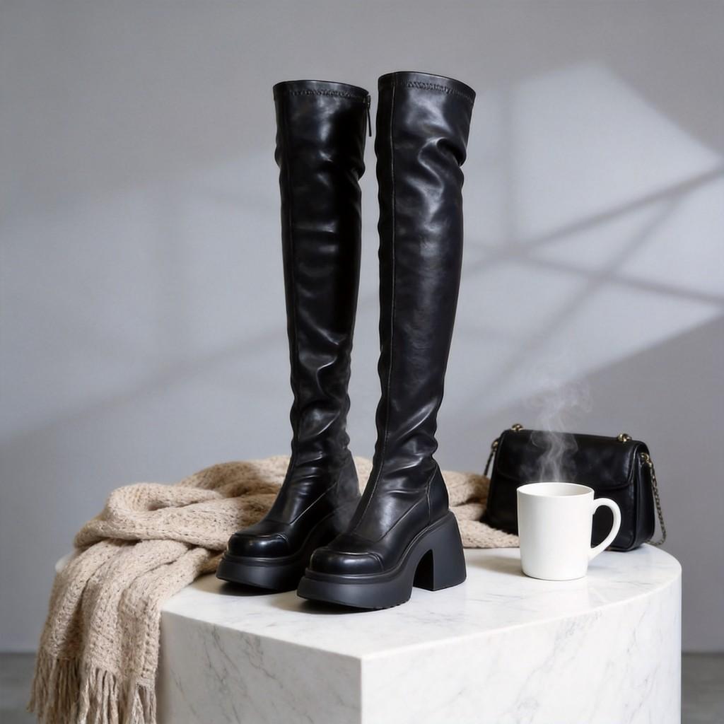 Overknee-Stiefel Für Damen Mit Elastischem PU-Material Stilvoller Komfort Für Den Herbst