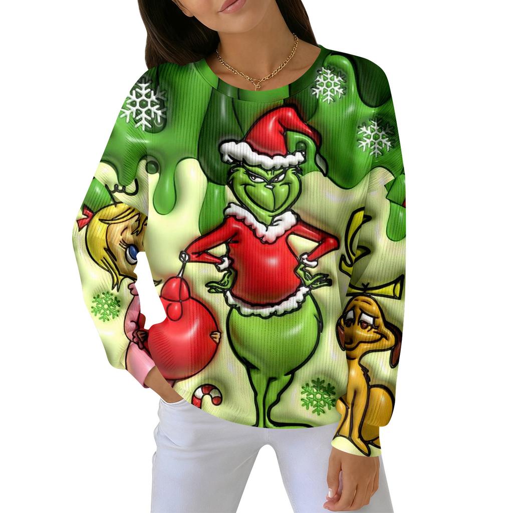 Women's Loose Comfortable Casual And Fashionable Round Neck Pattern Long Sleeved Sweatshirt