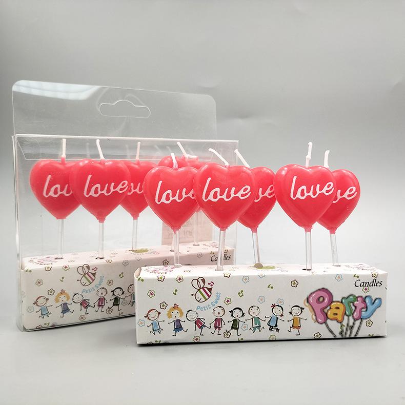 Romantic Proposal To Express Creative Love LOVE Chinese Valentine's Day Cake Candle Red Heart Shaped Birthday Candle
