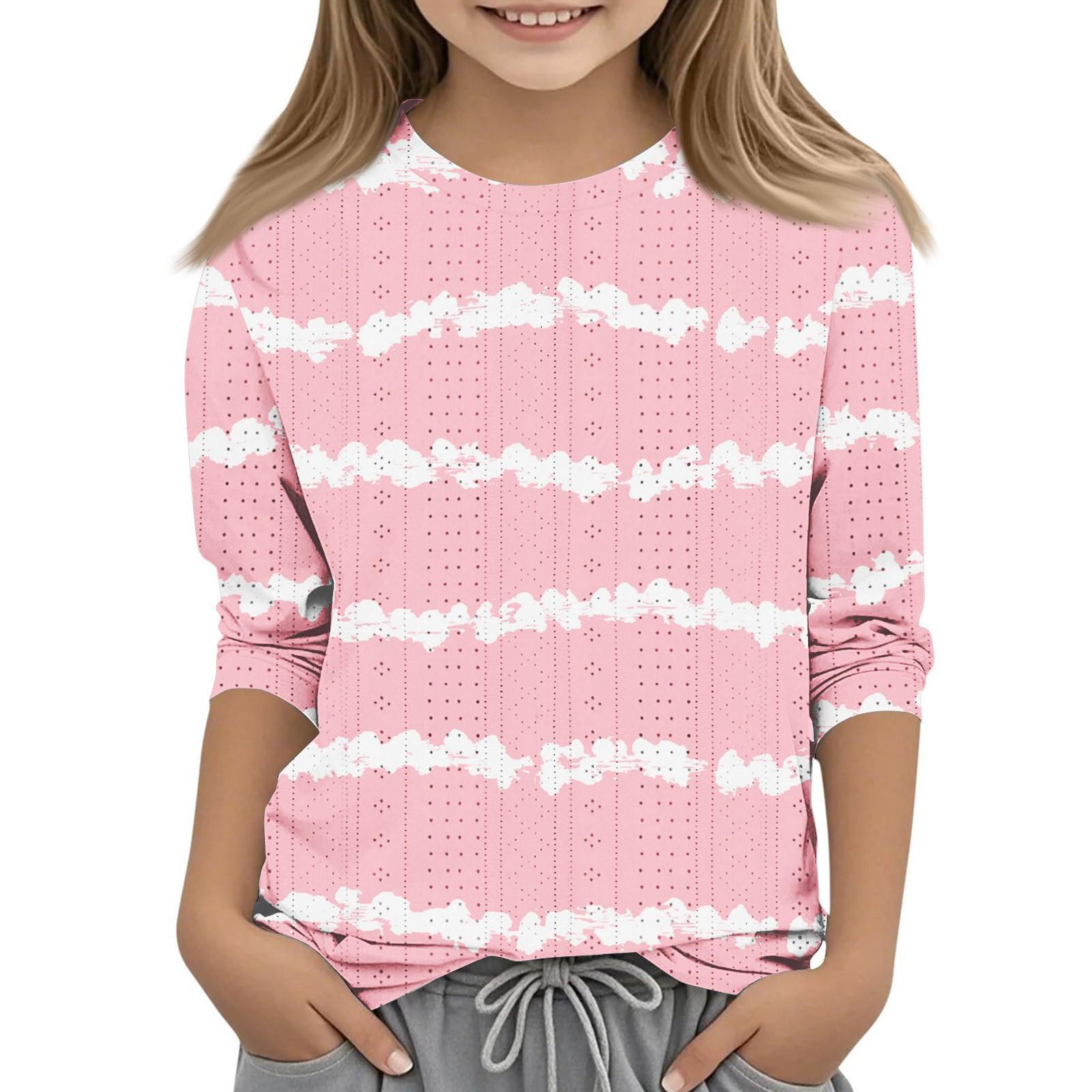 

Print Tops For Youth Girls 5-16 Years Round Neck 3/4 Sleeves T-Shirts Trendy Tops Outfit Tees 110