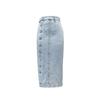 Damen High Waist Midi Rock Gerader Schnitt Seitlicher Knopfschlitz Eleganter Britischer Stil Jeansrock
