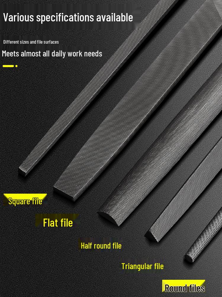 Multifunctional Steel File Set: Triangular, Half-Round, Round, Flat, Board, and Rasp Files