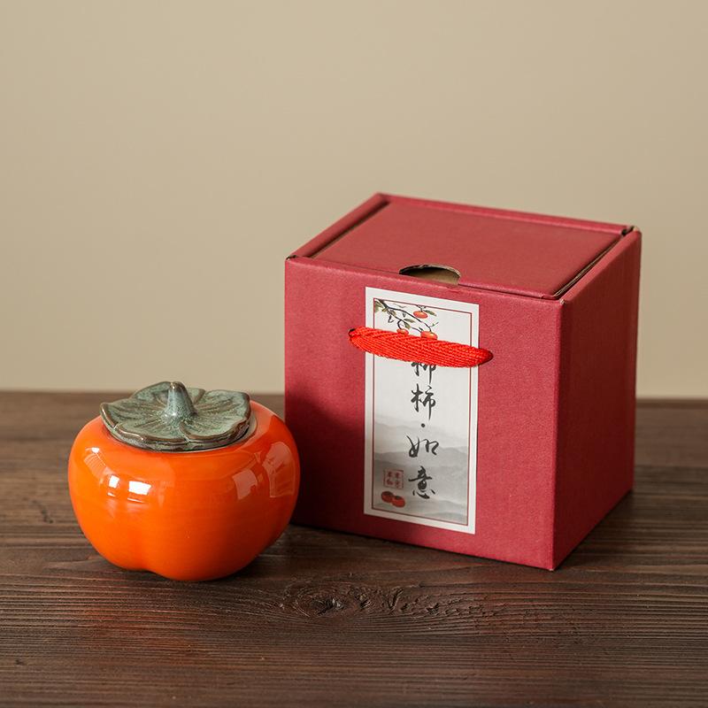 Persimmon tea can ceramic seal Ruyixi candy can packaging box small creative jar wedding gift