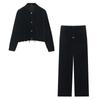 European & American Style Velvet Bomber Jacket and Wide-Leg Pants Set - Autumn Collection.