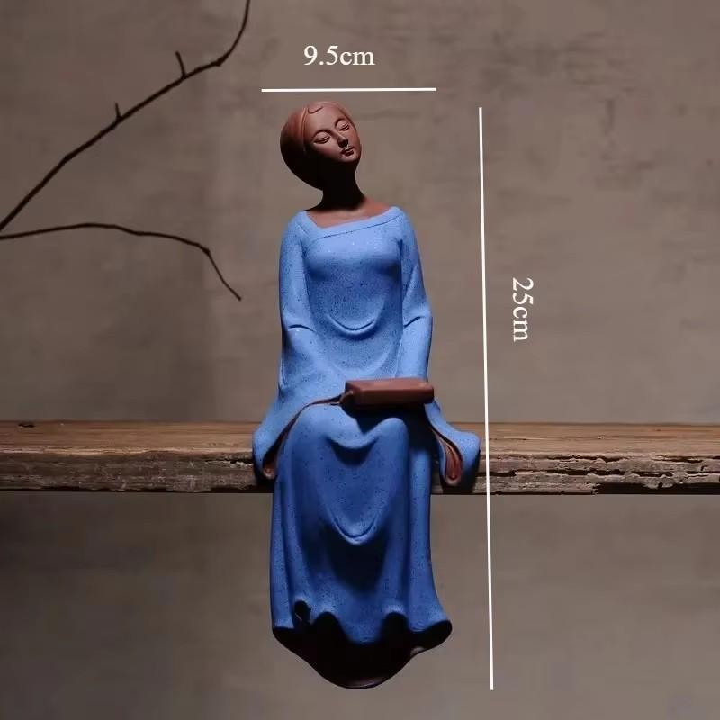 

Porcelain Figurine Chinese Lady Four Arts Ceramic Statue Vintage Home Decor Living Room Office Shelf Unique Collectible Gift синий
