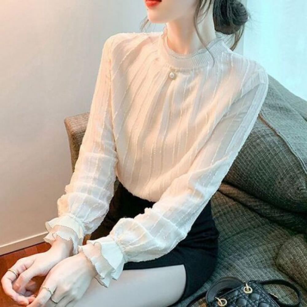 Navava Romantic Pearl Point Frill Long Sleeve Blouse Nb2519
