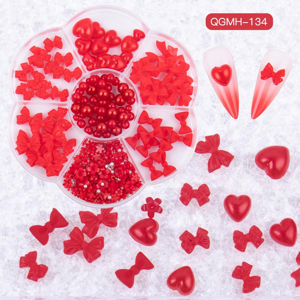 Christmas Velvet Red White Resin Bow New Year'S Nail Art Jewelry Mixed Set Accessories