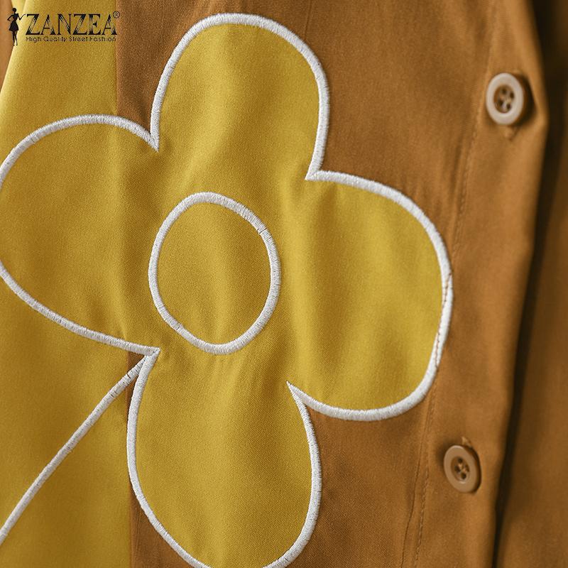 ZANZEA Women Fashion Shirt Collar Floral Print Short Sleeve Shirts