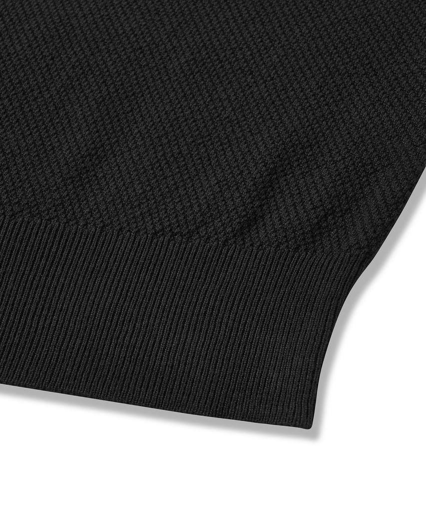 CUZNELLO Cool Cotton Open Collar Short Sleeve Knit_Black