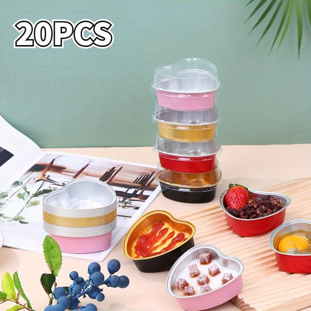 20PCS Heart Shape Disposable Aluminum Foil Cupcake Liners with Lids Mini Cake Pans for Wedding Birthday Party Kitchen Gadget