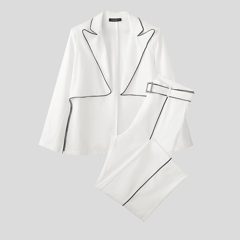 

INCERUN Two Pieces Outfits Men Long Sleeve Irregular Blazer Long Straight Pants Sets M