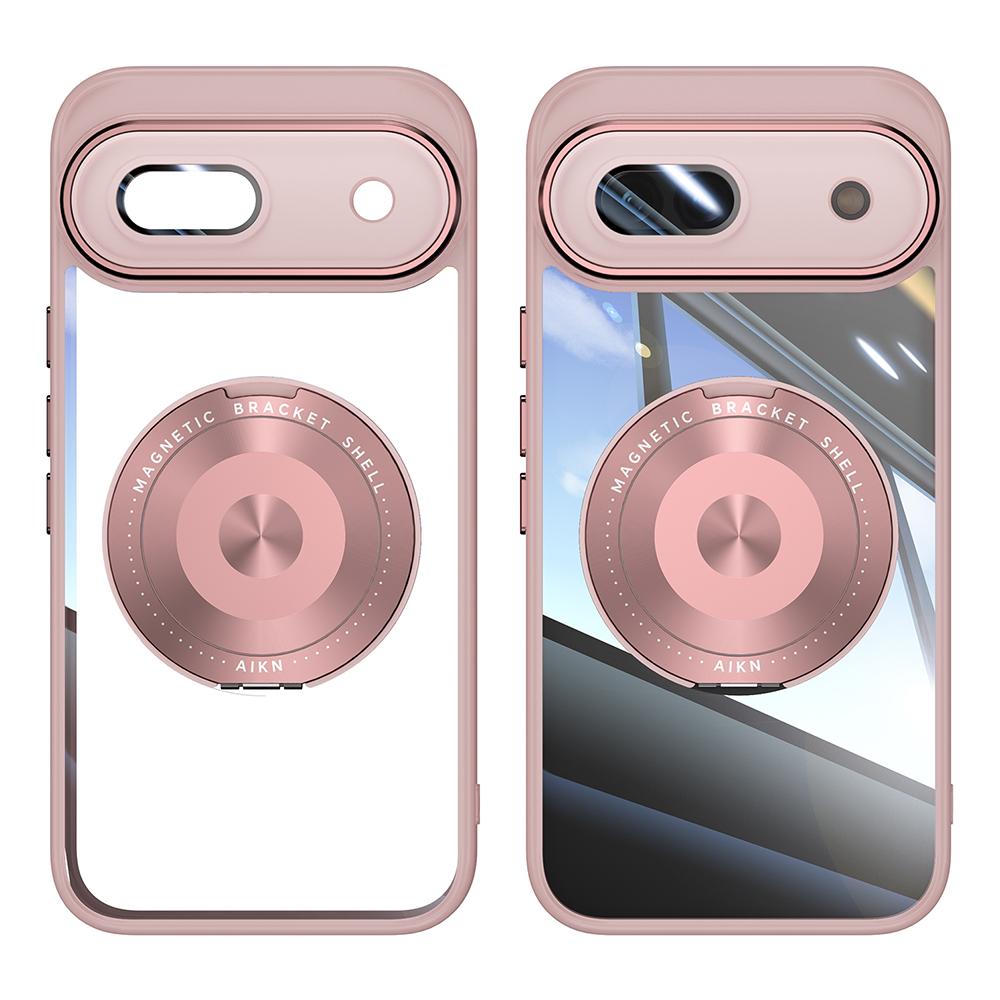 For Google Pixel 8a Magnetic Case PC+TPU Phone Cover with Rotating Metal Kickstand,Lens Protector
