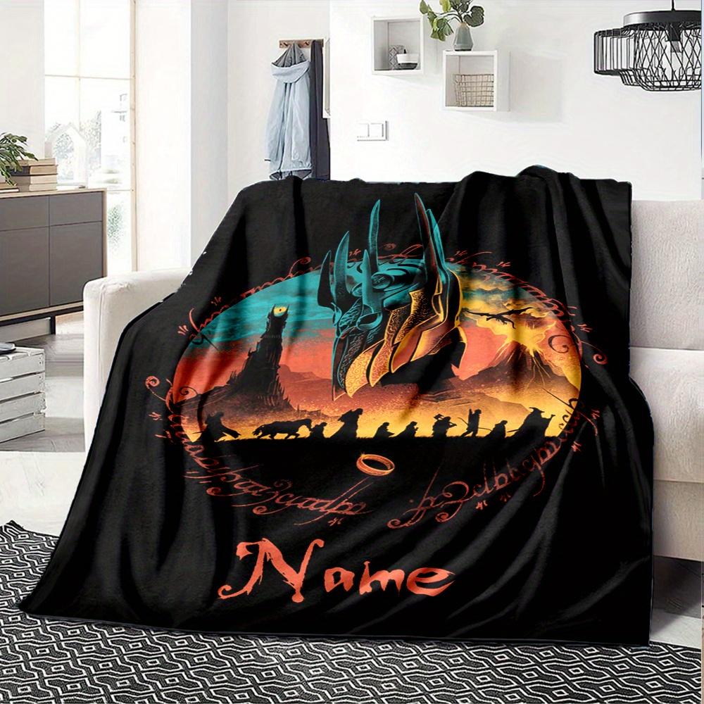 Lord Of The Rings Gondor Silhouette With Ring Flannel Blanket Personalized Name Comfortable All Seasons Suitable For Sofas Beds Travel Camping Office