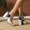 Women's Plus Size European Patent Leather High Heels - Printed, Pointed Toe, Chunky Heel, Shallow Mouth (Size 43)