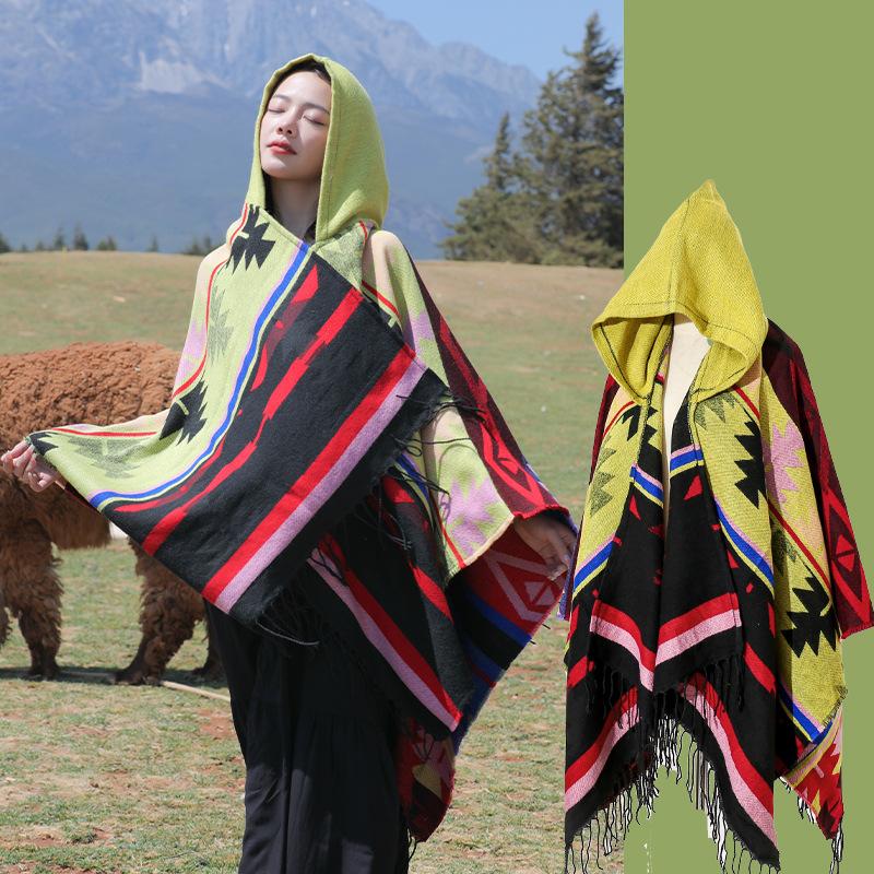Autumn Winter Elegant Retro Print Scarf Women Layers Poncho Warm Tassels Scarve Capa Para Mujer Pashmina Cloak Wrap Shawl