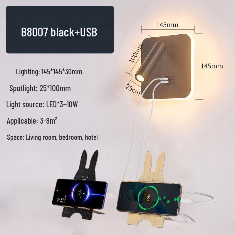 Modern Minimalist Indoor LED Wall Lamp with USB Reading Light for Bedroom or Living Room.