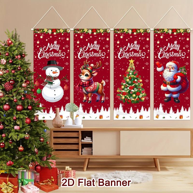 4pcs Christmas Hanging Flag Oranment Christmas Decorations for Home 2026 Xmas Hanging Pendant Navidad Noel Gifts New Year 2026