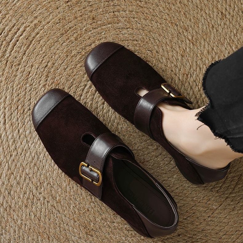 Really soft 2025 Mary single shoes spring and autumn deep mouth retro new matte square head versatile flat heel soft sole leather shoes