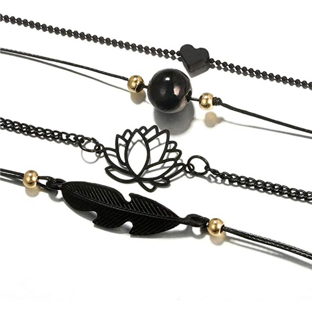 4pcs Bracelet Black Hollow Lotus Leaves Adjustable Bracelets Charming Elegant Unique Clothing Accessory for Leisure