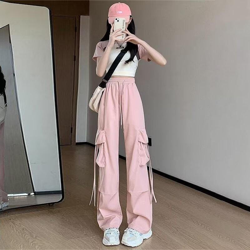 

Women s Spring Casual Fashion High Waist Drape Loose Overalls XL рожевий