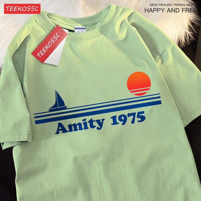 Amity 1975 The Sailboat Of Hope Mens Street Clothing Breathable Oversized T-Shirts Brand Tops Cotton Casual T Shirt Couple
