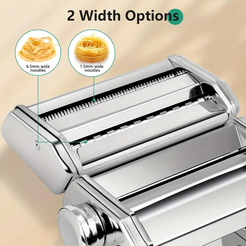 High-quality Stainless Steel Pasta Machine, No Laborious Manual Operation,Adjustable Thickness Setting,Double Wide Noodle Cutter