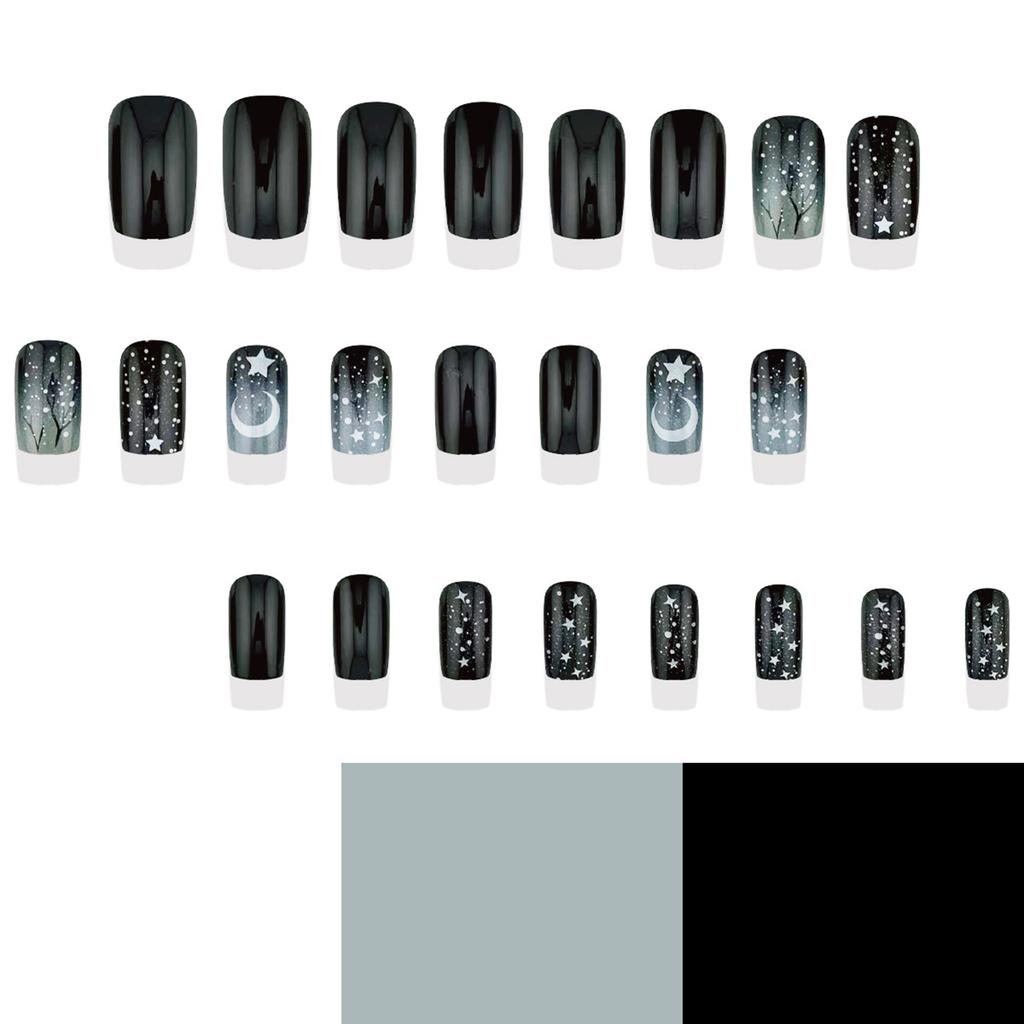 Middle Square Fake Nails Black and Grey Color Star Pattern Fake Nails for DIY Nail Design Art Salon