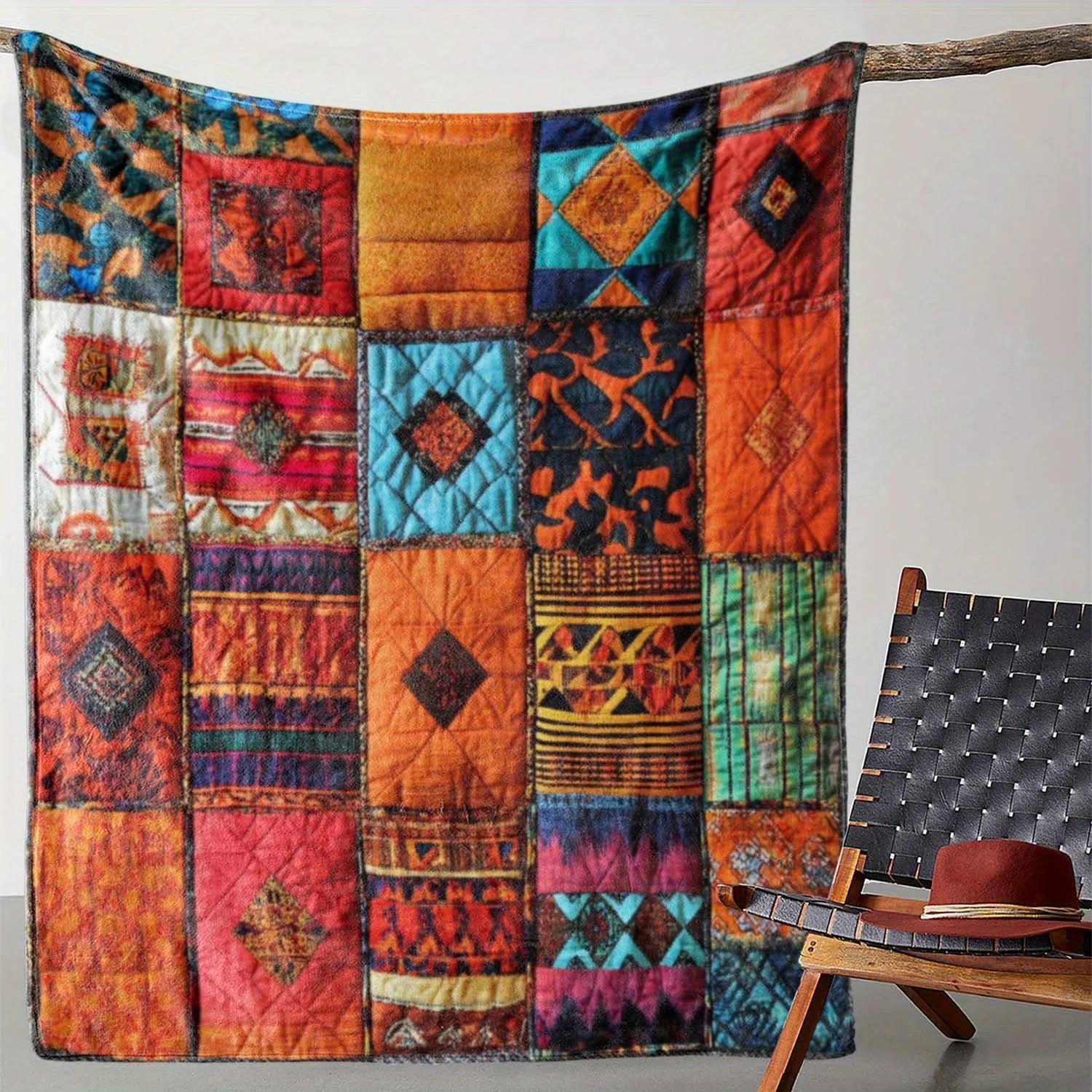 

Богемное лоскутное одеяло с геометрическим принтом, теплое и уютное мягкое одеяло для дивана, кровати, кушетки, автомобиля, офиса, кемпинга, путешествий, подарок 30x40in