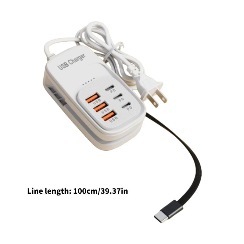 Universal Plastic Wall Chargers Multiple Port 3 Type C 3 USB A for Most Electronics Device Lightweight for Portable Use