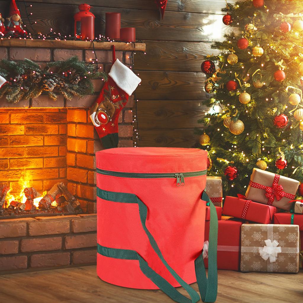 Xmas Light Storage Bag 30x35cm Oxford Cloth Holiday Lamp Storage Bag with Handle Red