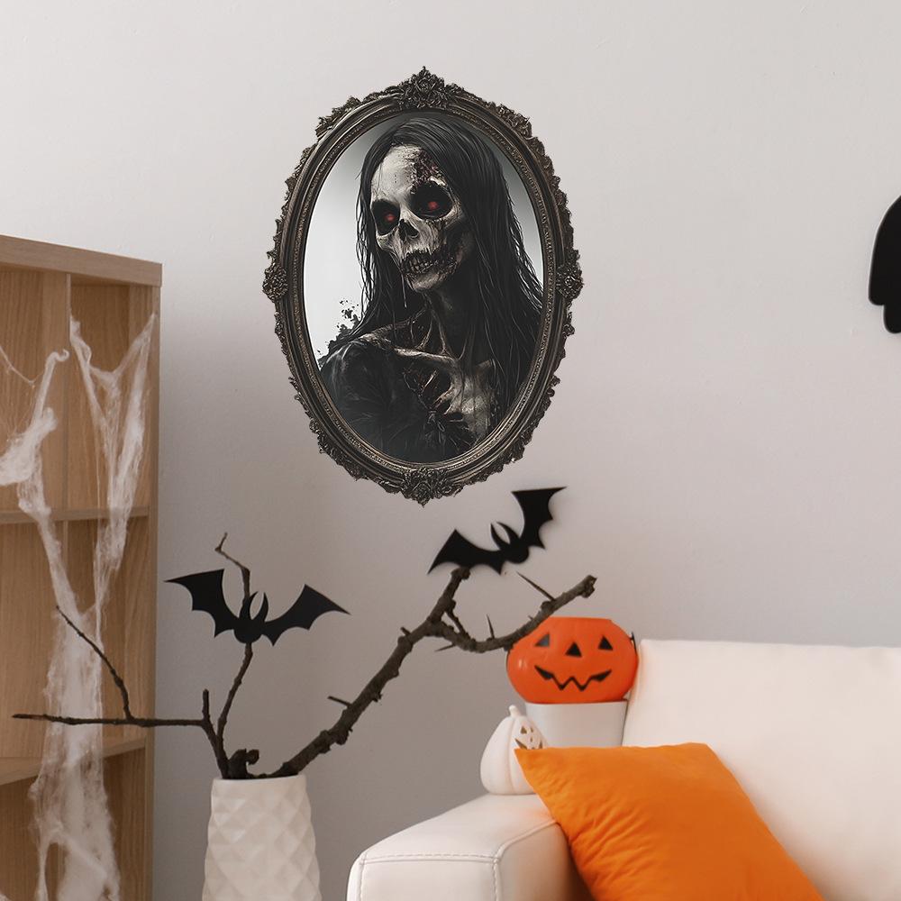 Halloween Horror Mirror Ghost Faces Bedroom Living Room Home Festive Atmosphere Decorative Wall Stickers