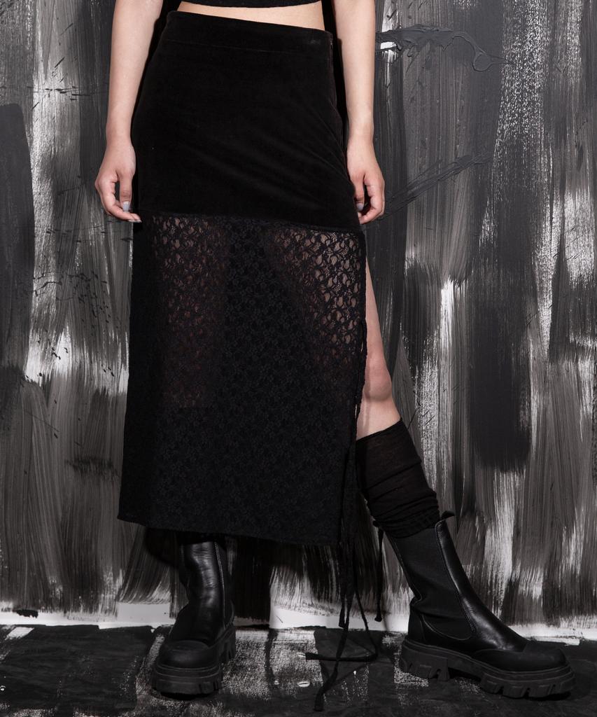 Digeunolusileu Velour See-Through Layered Long Skirt