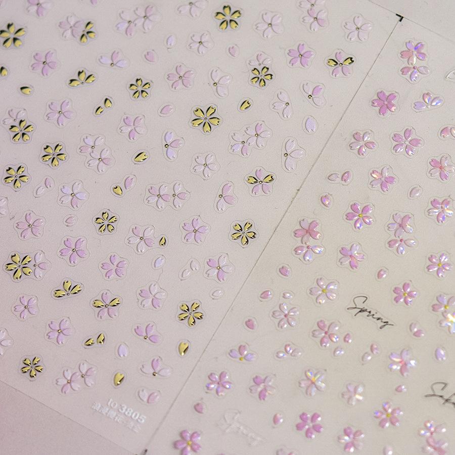 1pcs 5D Bronzing Shininy Pink Sakura Nail Art Stickers Flower Self-Adhesive Nail Decorations Decals Accessories