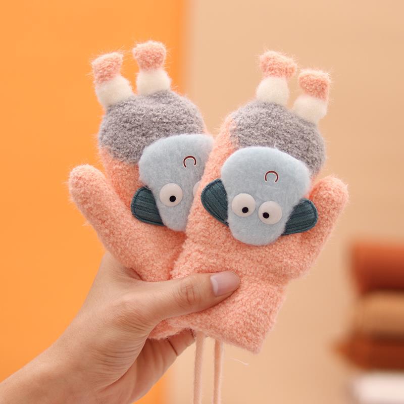 Children s Halter Neck Gloves Warm Bags for Infants  Boys and Girls  Cute Plus Velvet and Thickening 17 * 9cm