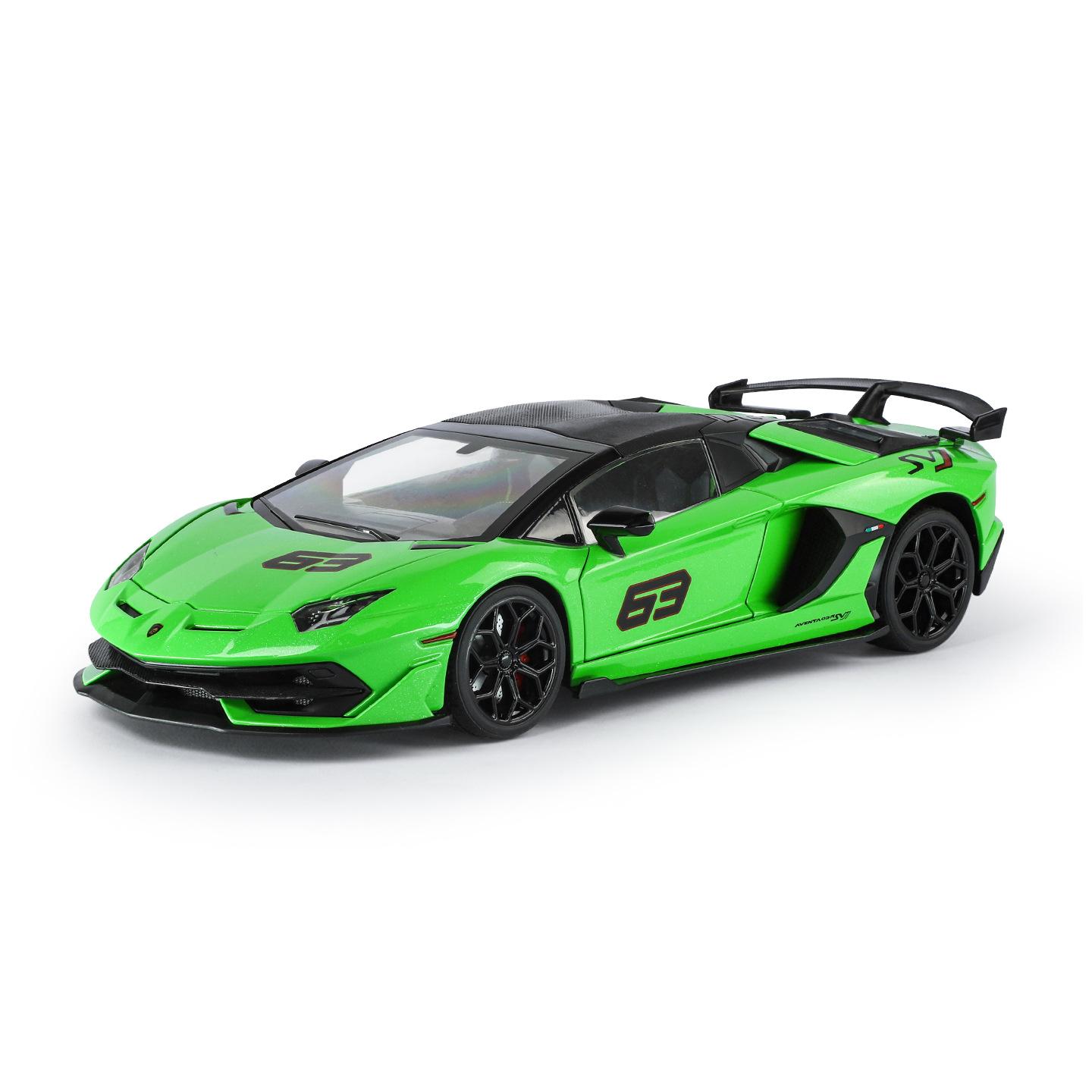 

1/18 Lamborghini Aventadors SVJ 63 Металева гоночна модель автомобіля зі сплаву Diecasts Металева іграшка Спортивні транспортні засоби Модель автомобіля Звукова та світлова симуляція Подарунки для дітей світло-зелений колір