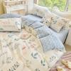 Pink Floral Bedding Set Soft Ins Single Double Queen Size Duvet Cover Flat Sheet Pillowcase Girls Home Totel Bed Linens