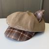 Cartoon Cute Cat Ears Plaid Octagonal Hat Female Autumn Sweet Casual Newsboy Hat Versatile Face Cap