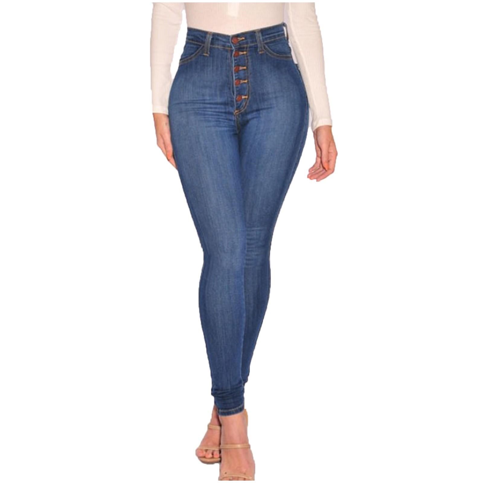 Women High Waist Stretch Hose Jeans Leggings Skinny Slim Fitness Pants Trousers XXL синий