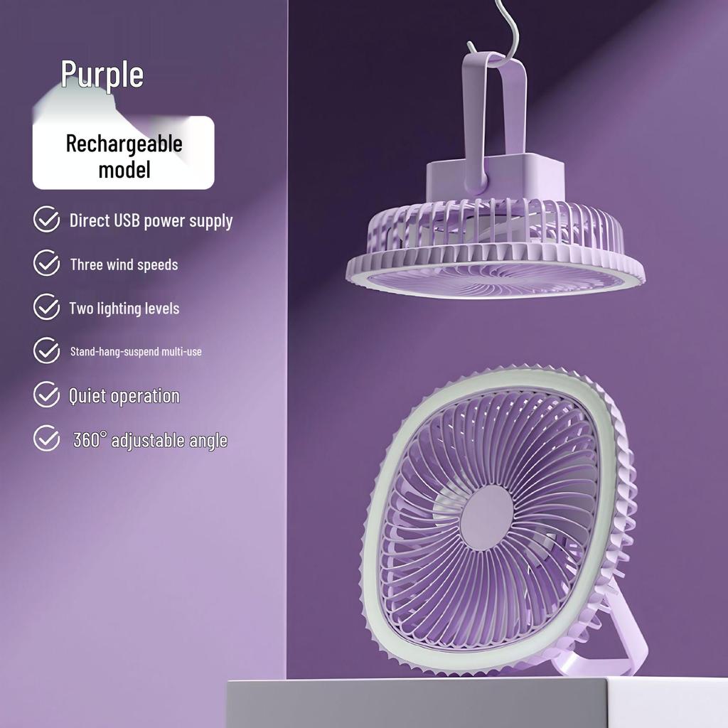 USB Rechargeable LED Desk Fan with Night Light for Dorms and Camping