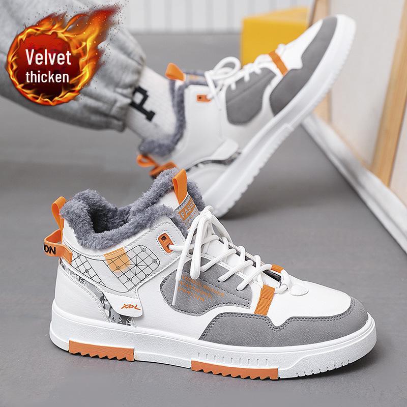 Men's Winter High-Top Cotton Velvet Sneakers: Trendy, Warm, Casual Snow Shoes for Sports and Youth.