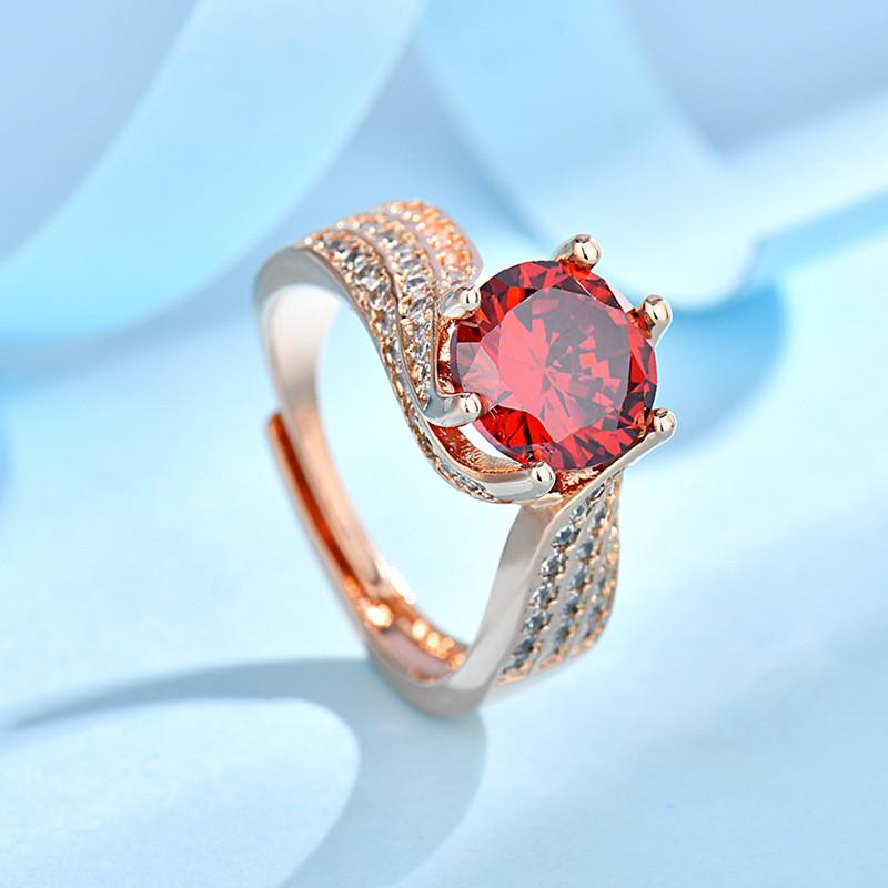 Elegante Anello Lusso Full Diamond con Zirconia Rossa Granato da 3 Carati per Donna