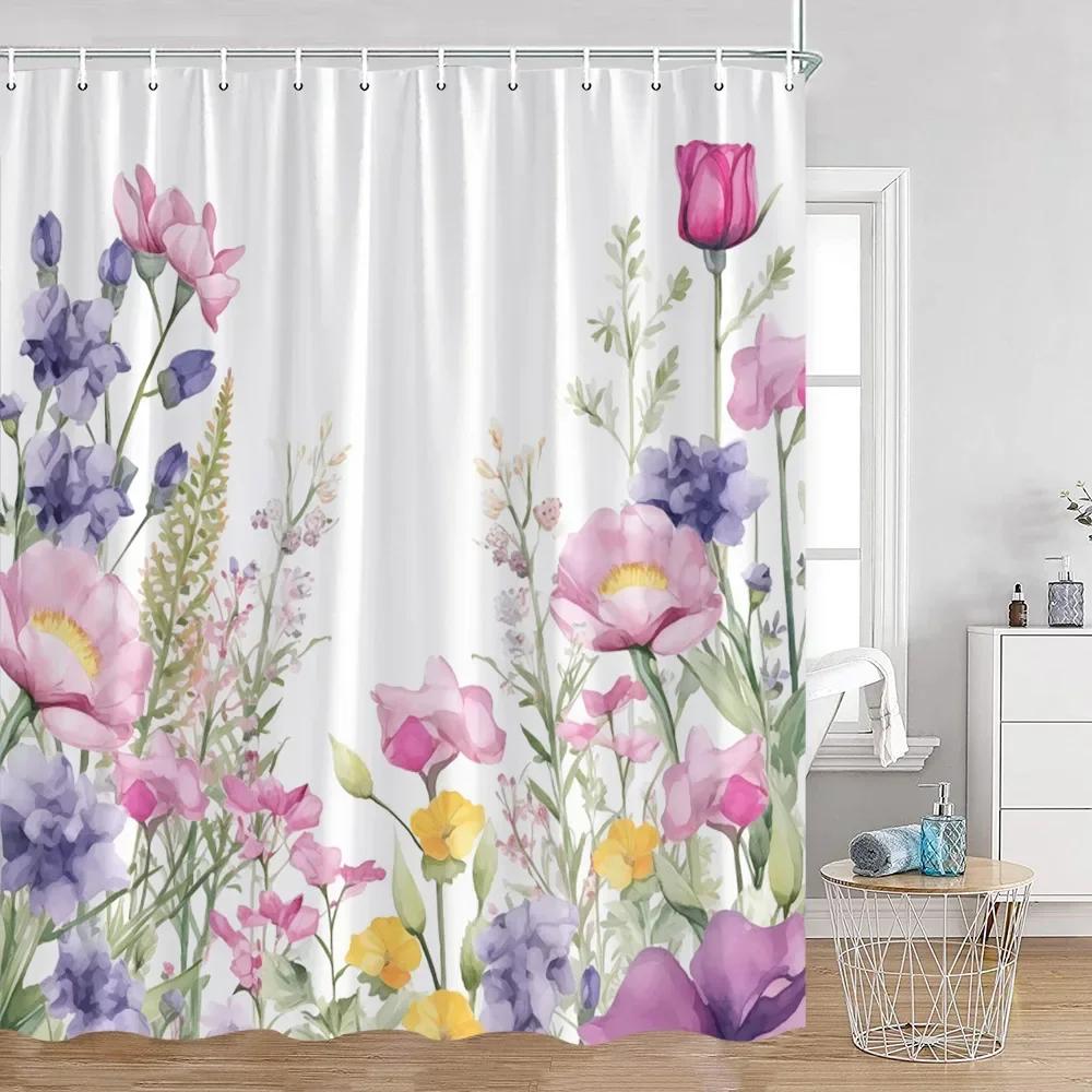 Flower Shower Curtain Butterfly Greening Plants Natural Home Decoration Bathroom Polyester Fabric Shower Curtain