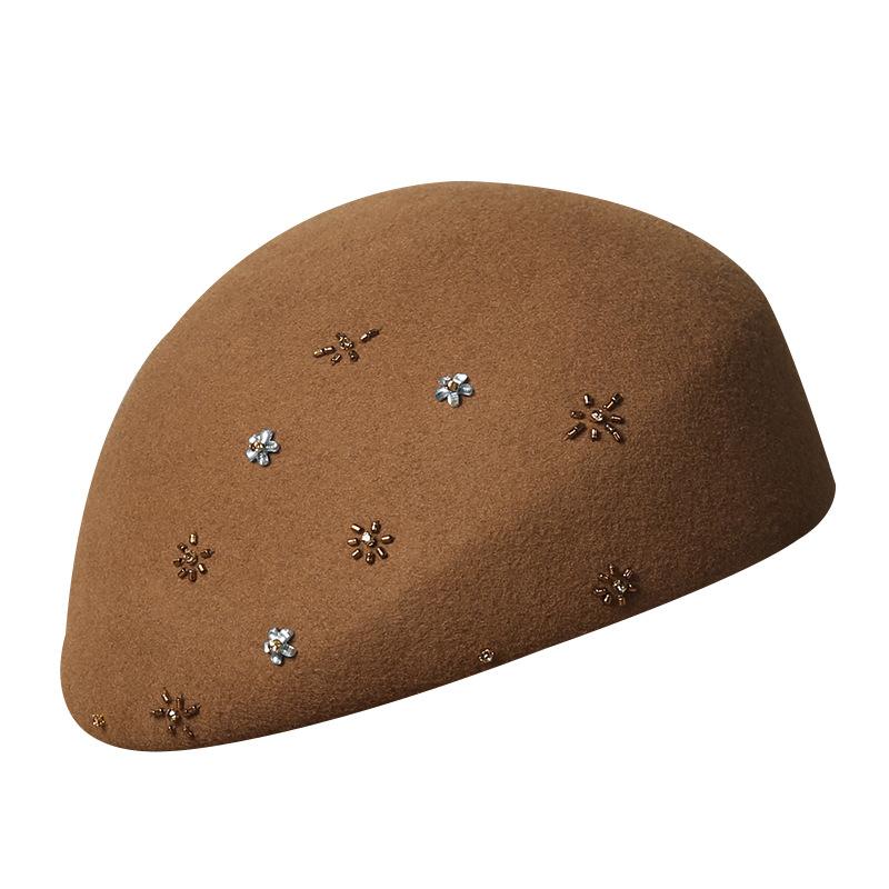 Autumn and winter new fashion wool rhinestones flower decoration British bud hat elegant women's hat