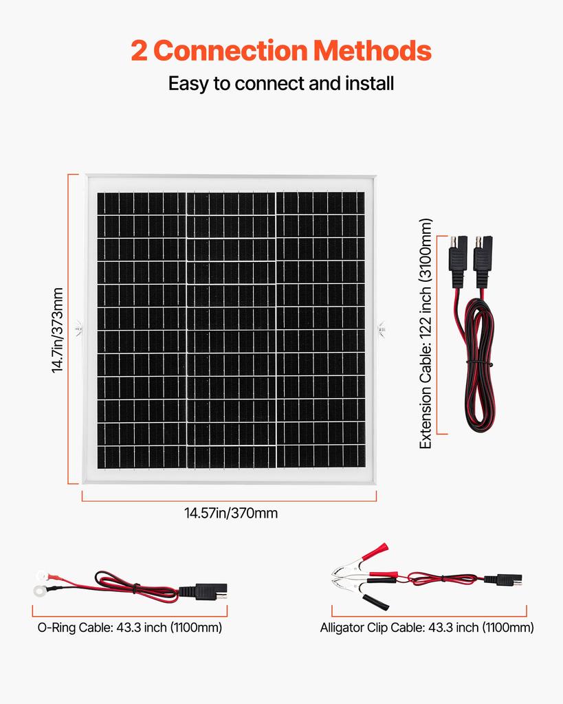 VEVOR 20W 12V Solar Panel Battery Charger, Solar Battery Trickle Charger Maintainer with Intelligent MPPT Controller & Adjustable Mount Bracket
